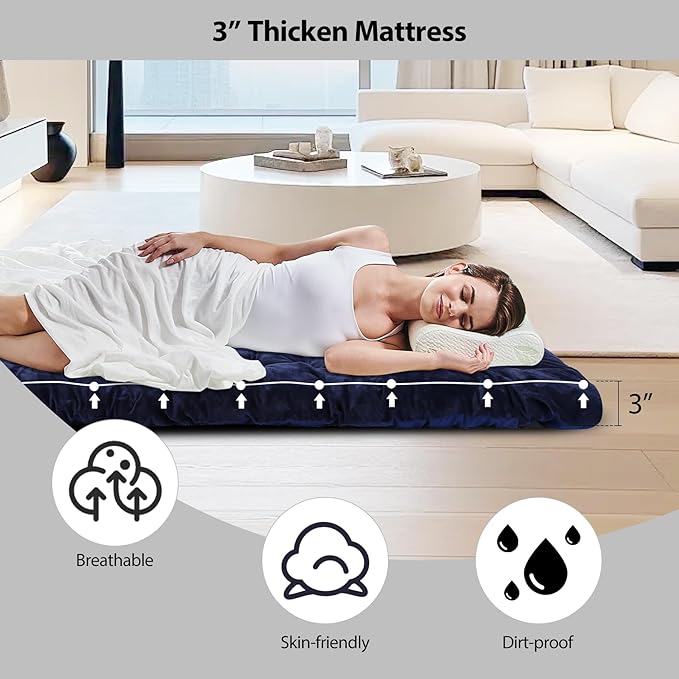 REDCAMP Extra Thick Folding Sleeping Cot Pads, Comfortable Soft Velvet Cotton Camping Cot Mattress Pad for Hiking, Backpacking, Blue 75"x28"