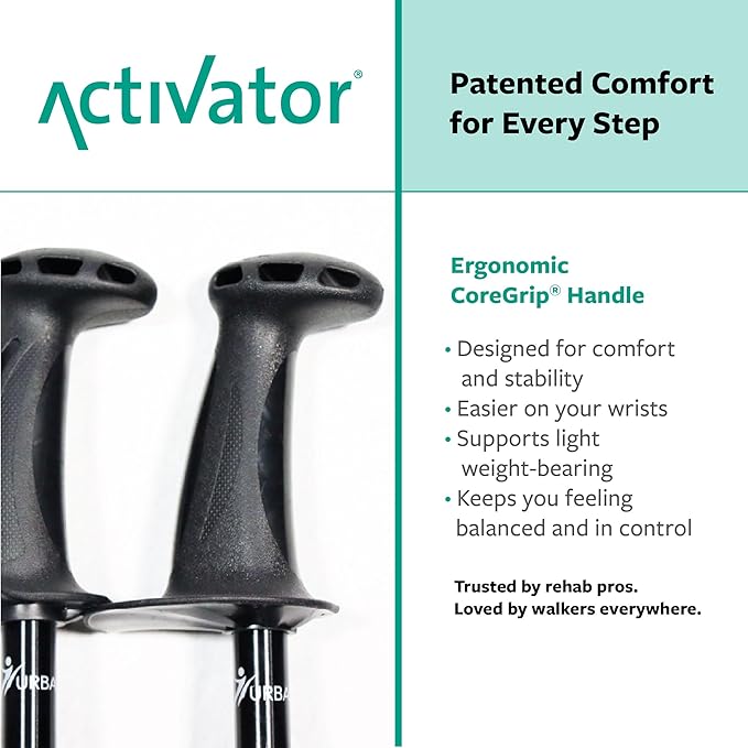 Urban Poling ACTIVATOR® Walking Poles for Balance and Rehabilitation – 1 Pair – Ergonomic CoreGrip™ Handles – Adjustable, Collapsible, and Lightweight for Stability and Recovery in Evening Black