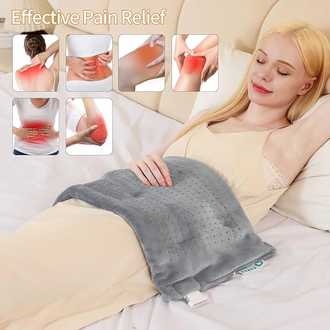 Massaging Weighted Heating Pad for Back Pain Relief,Heating Pads for Neck, Shoulder,Cramp,Portable Heated Pad with 3 Heat Settings & 6 Massage,18 Relaxing Combinations,Auto Off,20"*24",Light Grey