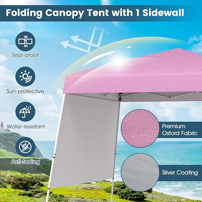 Tangkula 10x10 FT Pop Up Canopy with Sidewall, UPF 50+ Easy Setup Outdoor Tent with Backpack, 4 Stakes, Portable Heavy-Duty Canopy Tent for Party Events Camping Picnic, 10x10 Base, 8x8 Top