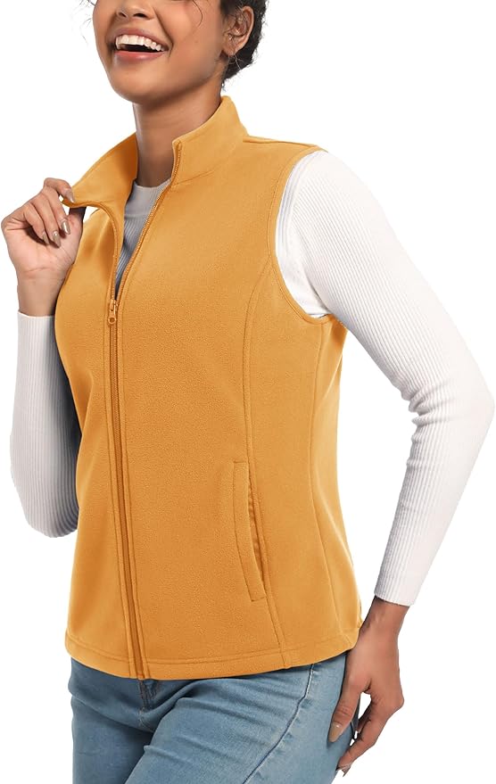 TACVASEN Women's Fleece Vest Lightweight Warm Vests Outerwear Sleeveless Zip Jacket Fall Winter Soft Vest with Pockets