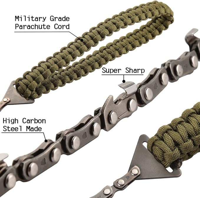 Pocket Chainsaw with Paracord Handle 24 Inches 11 Teeth Folding Chain Hand Saw Fast Wood & Tree Cutting Emergency Survival Gear Best for Camping Backpacking Hiking Hunting