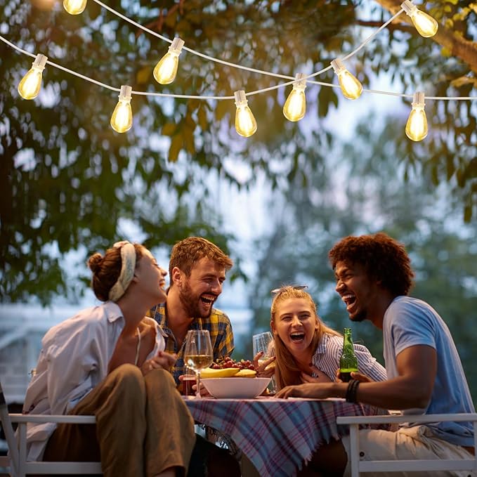 192FT(2x96FT) LED Outdoor String Lights, Linkable Patio Light with 60+3 2700K Waterproof Dimmable Hanging Bulbs for Pergola Cafe Wedding-White