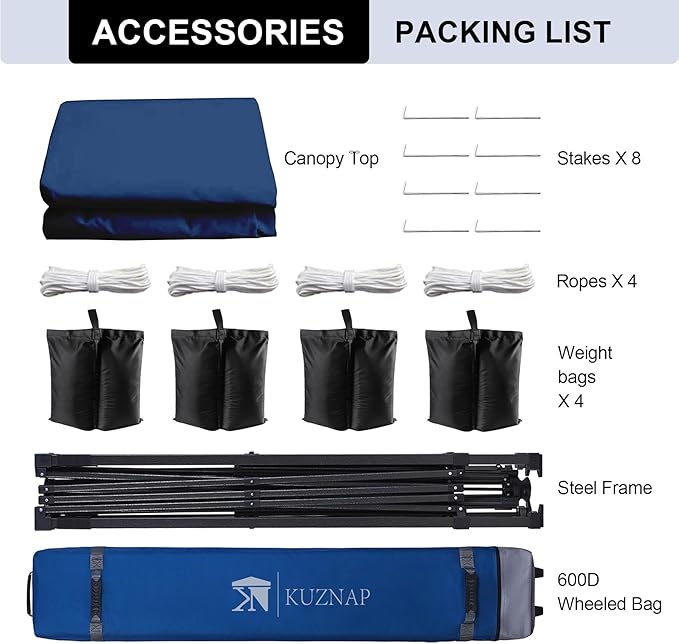 12’x12’ Pop up Canopy Tent Patented EZ Set up Instant Outdoor Canopy with Wheeled Carry Bag Bonus 4 Weight Sandbags, 8 Stakes and 4 Ropes, Blue