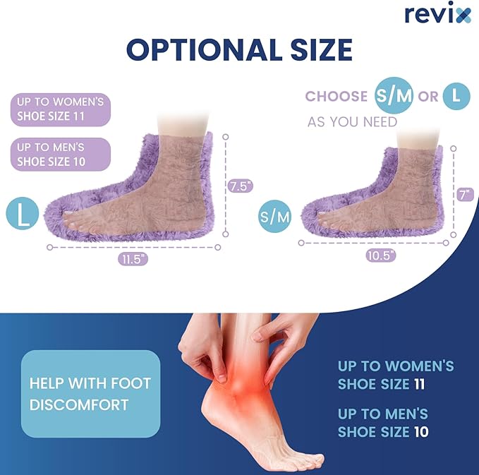 REVIX Microwavable Booties and Hot Feet Warmers for Women & Men, Heated Foot Warmer with Flaxseed Moist Heat Therapy for Cold Feet, Purple, L