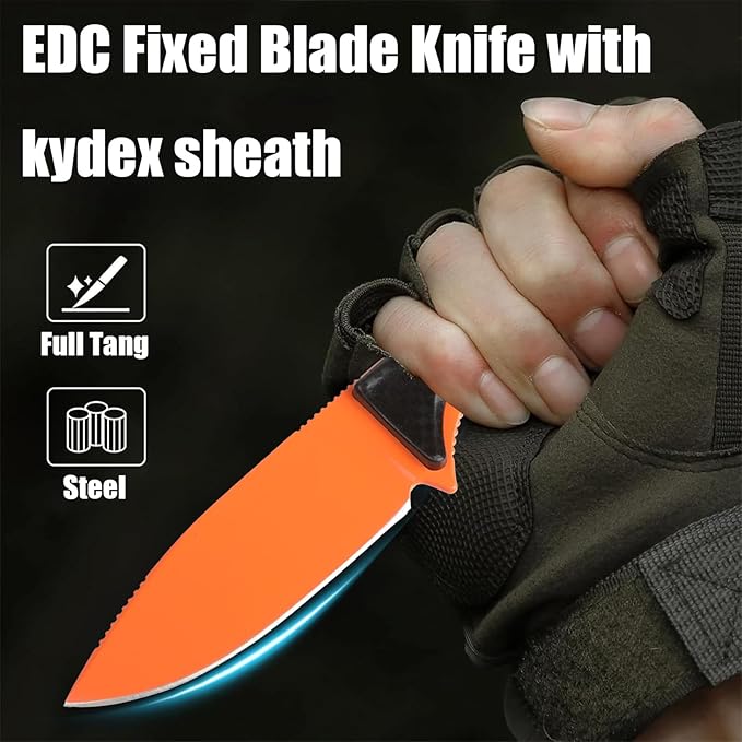 Camping Knife, Fixed Blade Knife With Sheath, Hunting Knife 440c Steel For Outdoor, Hiking, Hunting, Camping (Orange)