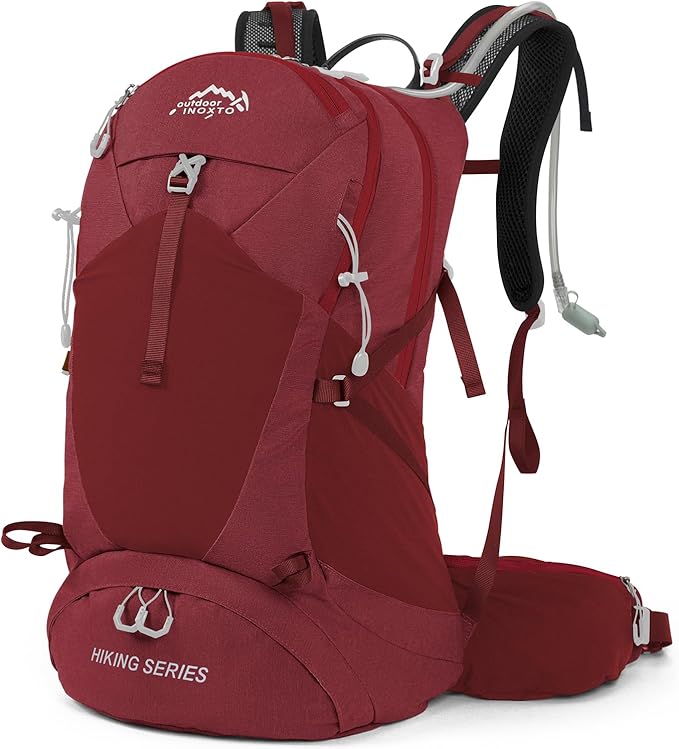 Hiking Backpack,35L Waterproof Hiking Daypack with 3L Water Bladder and Rain Cover, Lightweight Travel Camping Backpack for Men Women (Red)