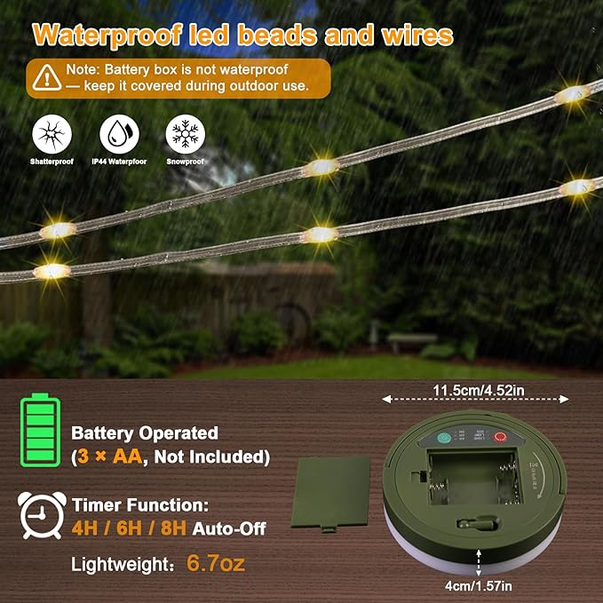 Fairy Lights Battery Operated, 33FT 100LED Quick Storage Twinkle Light with Timer & 9 Modes, Portable Camping String Lights Waterproof for Christmas Outdoor Patio Garden Party Decor