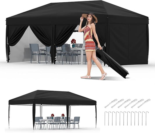 10x20 Pop Up Canopy Tent Outdoor Canopy with 6 Removable Sidewalls One-Person Set Up Heavy Duty Commercial Instant Tent Shelter-Blue