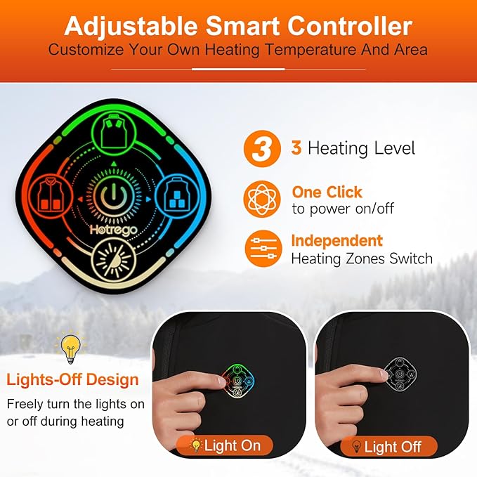 Heated Vest For Men with Battery Pack, Electric Heated Jacket, Smart Controller with Light-Out Design