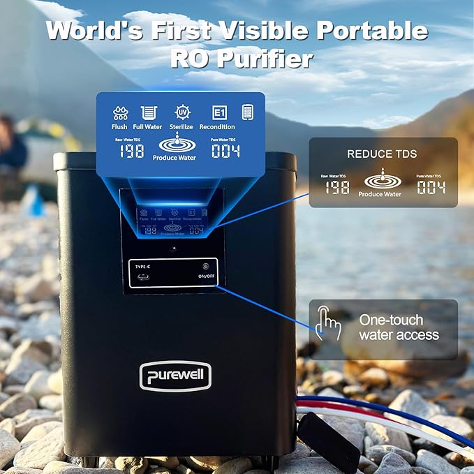 Purewell® K8680 RO Water Purifier System,Replacement RO Filter Cartridge,5-Stage Portable Water Filtration,Survival Gear Purification for Drinking,Team Camping,Travel