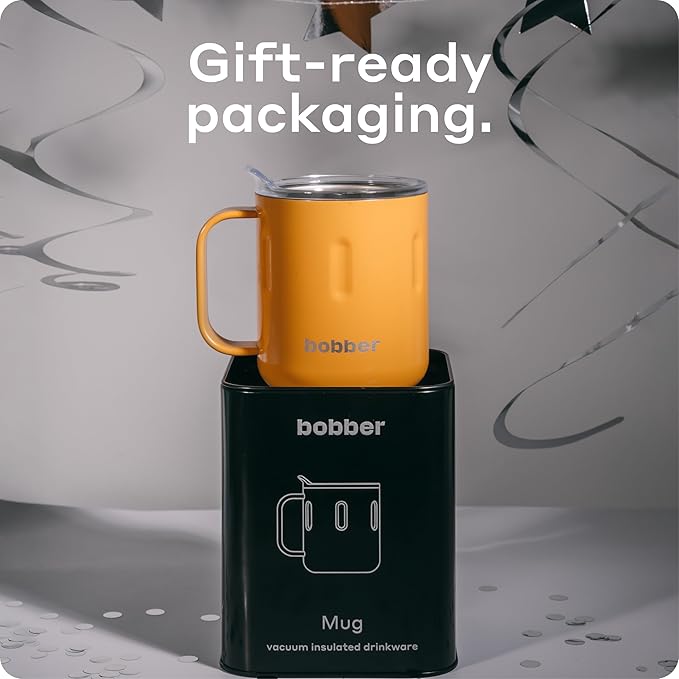 BOBBER 10 oz Insulated Coffee Mug with Handle & Lid – Premium Stainless Steel Camping Cup for Hot and Cold Drinks – Triple Walled Coffee Mug, Perfect for Home & Office (Black)