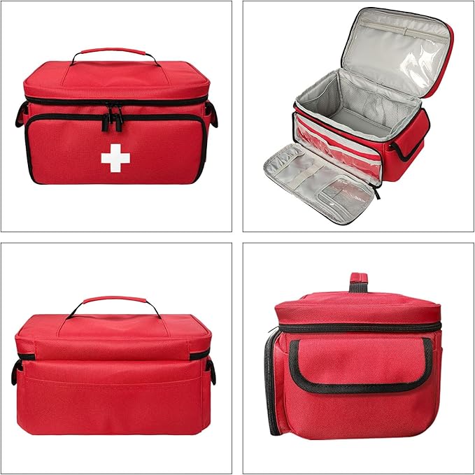 Boczif First Aid Kit, First Aid Storage Carry Bag, Pill Bottle Organizer for Emergency Trauma Medical Kits Supplies Waterproof, Ideal for Home, Office, Car, Travel, Outdoor, Camping, Hiking (Red)