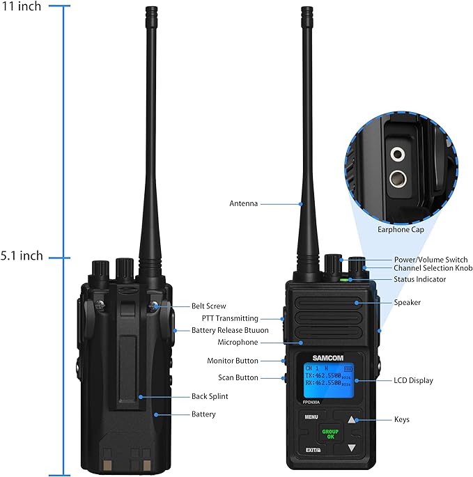 SAMCOM FPCN30A Two Way Radio Commercial with Gang Charger, Rechargeable 2 Way Radio,5W Walkie Talkie High Power,Programmable Radios for Warehouse,Churches,Jobsite (6 Pcs Radio + Charger Gang)