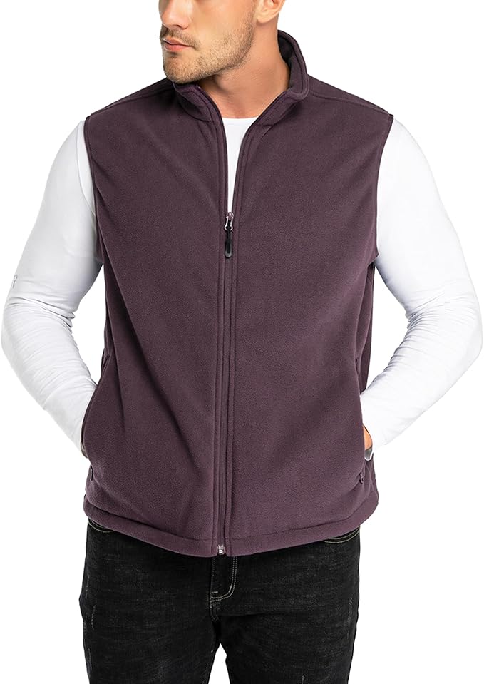 33,000ft Men's Fleece Vest, Lightweight Warm Zip Up Polar Vests Outerwear with Zipper Pockets, Sleeveless Jacket for Winter