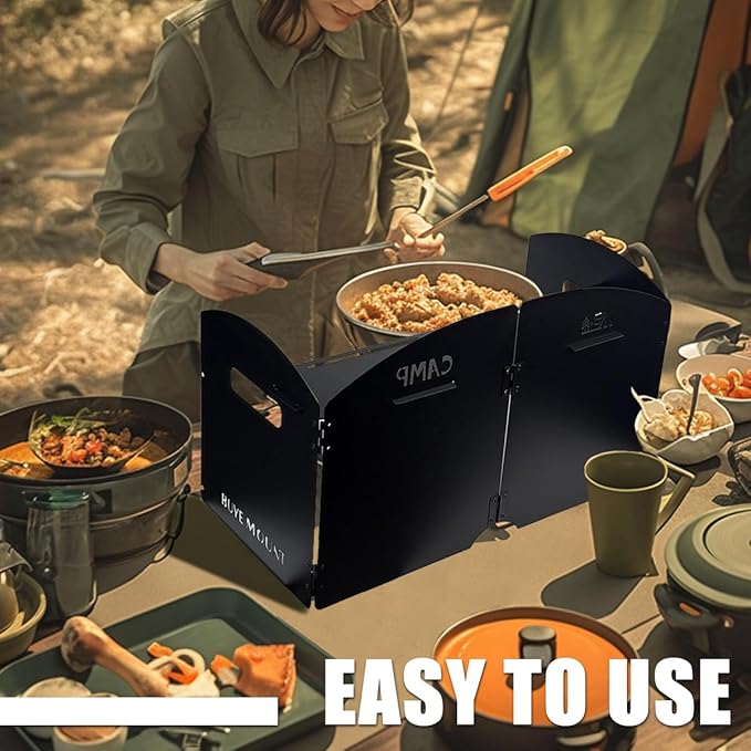 4 Panel Steel Camping Stove Windscreen, Outdoor Picnic Stove Windscreen with Drawstring Bag, Camping Windshield for Camping, Picnics, Backpacking, Cooking and other Outdoor Activities