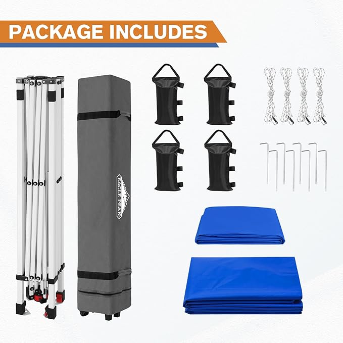EAGLE PEAK Pop Up Canopy Tent with 1 Sidewall, Easy Setup Event Tent, Outdoor Sun Shade, Wheeled Carry Bag, Stakes and Guy Ropes, Instant Canopy 10x10, Blue