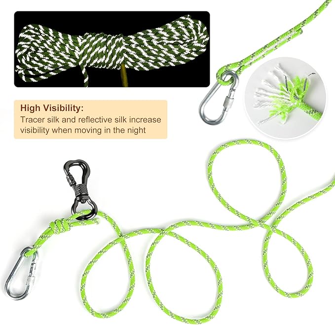 XiaZ Dog Tie Out Cable for Camping, 75FT Portable Overhead Trolley System for Dogs up to 300lbs,Dog Lead for Yard, Camping, Parks, Outdoor Events,5 min Set-up, Green