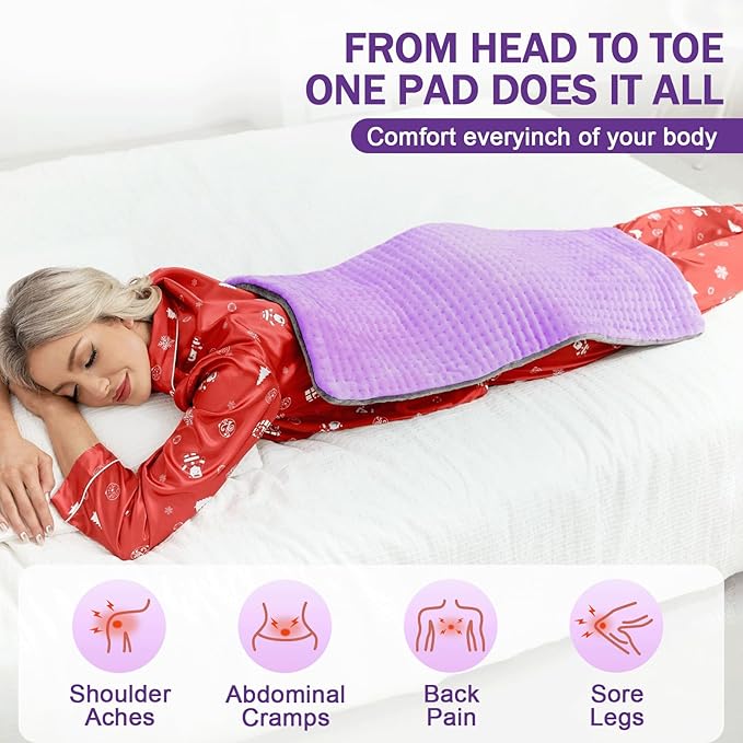 Heating Pad, 12"×24" Electric Heat Pad for Back, Neck, Shoulders, Cramps, Menstrual Pain, 9 Heat Settings & 4 Auto-Off Timers, Soft Machine Wash Fabric,Christmas Gifts for Women Mom,Purple+Grey