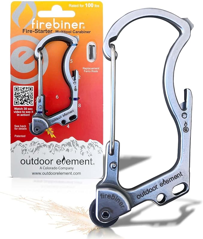 Firebiner 6-in-1 Fire-Starting Carabiner EDC Emergency Multitool -Keychain,Utility Blade,Bottle Opener,& More