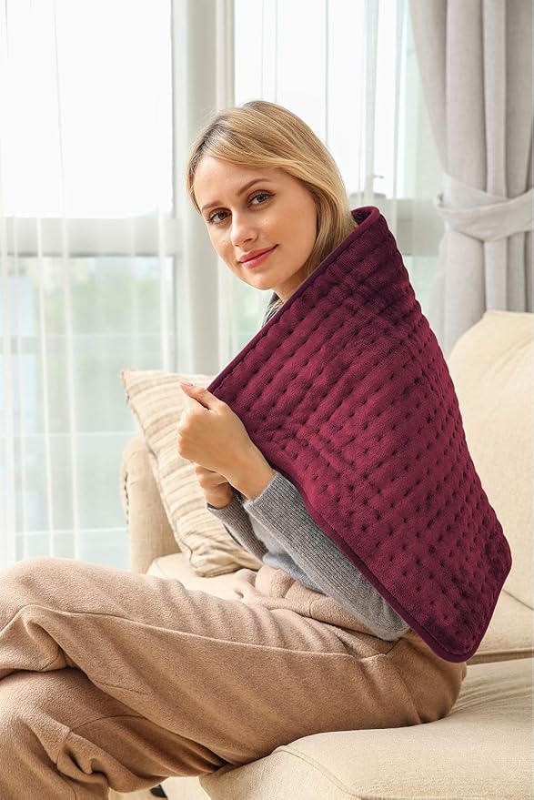 Ambershine 17''x33'' XXXL King Size Heating Pad with 12 Temperature Settings & 4 Auto-Off Countdown Timers, Pain Relief for Back/Neck/Shoulders/Abdomen/Legs, Christmas Gifts for mom dad(Red)