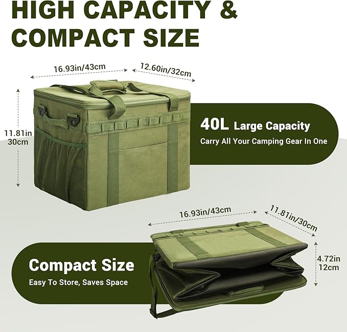 FUNANASUN Multi-Functional 40L Tactical Camping Storage Bag with Customizable Compartments & MOLLE System for Camping, Hiking, and Vehicle Organization