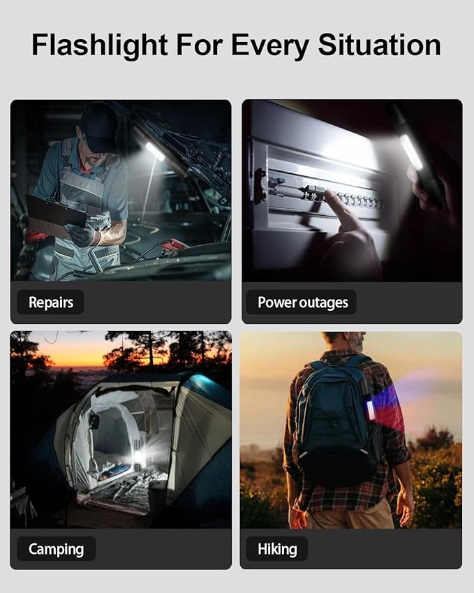 Rechargeable Flashlight, Includes Screwdriver, Window Breaker, 4 Main Lighting Modes, 3 Side Lighting Modes, High and Low Beam, Magnetic Rechargeable Flashlight for Home, Car, Hiking, Camping