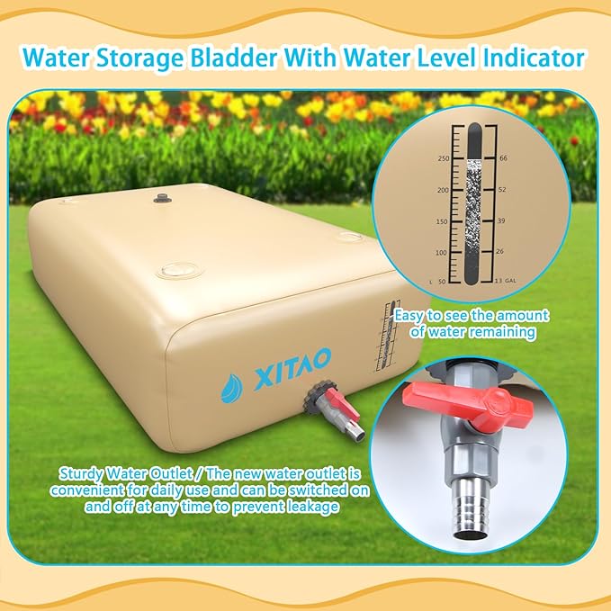 XITAO 63Gal/240L Water Storage Bladder w/Water Level Indicator, Large Capacity Foldable Water Storage Containers, Portable Emergency Water Tank Water Bag for RVs, Fire Prevention, Irrigation