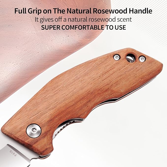 Vickay Pocket Knife, Folding Knife, 2.75" 8Cr13MoV Steel Blade, Wood Handle EDC Knife for Men & Women, Outdoor Camping, Tactical, Hunting, Hiking, Survival - Father’s Day Gift