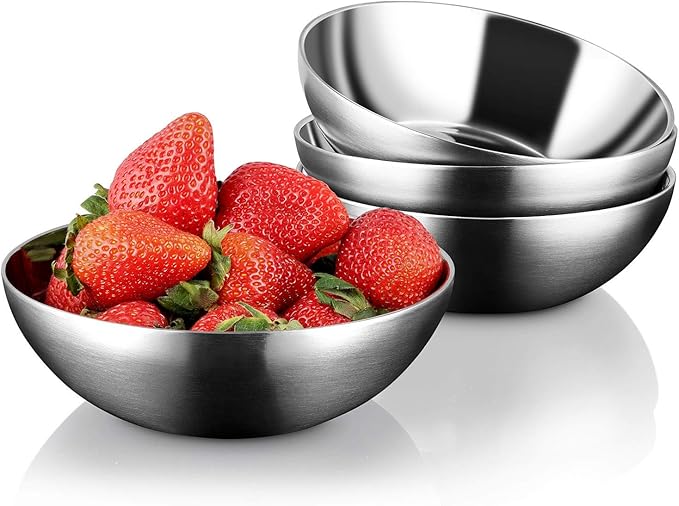 Stainless Steel Bowls for Kids, 18/8 Stainless Steel Toddler Bowl, BPA-Free, Durable & Easy Clean, 4 Pack - 14.5 oz Perfect for Baby Meals, Snacks, Serving and Travel & Home Use,Silver