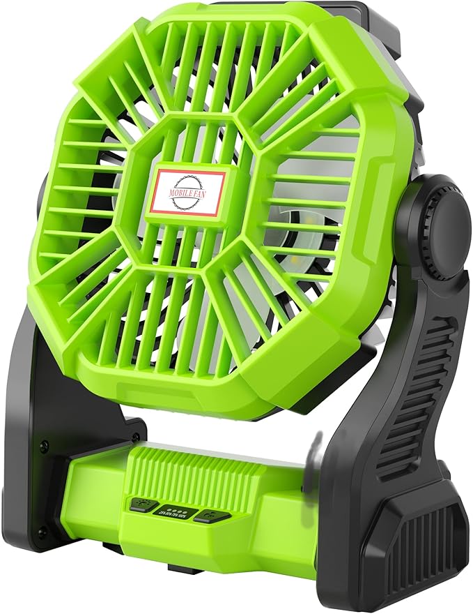 Rechargeable Portable Camping Fan for Tent with LED Light, 270°Pivot USB Personal Battery Powered Fan Outdoor Camping Essentials Battery Operated Portable for Travel X23 Green
