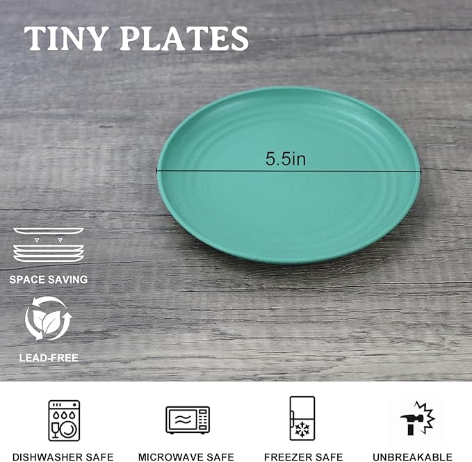 5.5Inches Handy Appetizer Plates Set of 8 - Small Wheat Straw Plates 5.5 Inches for Sidedishes - Unbreakable Snack Plate Sets for Indoors and Outdoors Colorful Series
