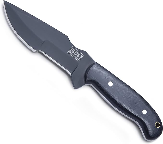 GCS Handmade Fixed Blade Hunting Knife with D2 steel Steel Blade and Micarta Handle for Hunting Camping and EDC with Leather Sheath-GCS 304 Black