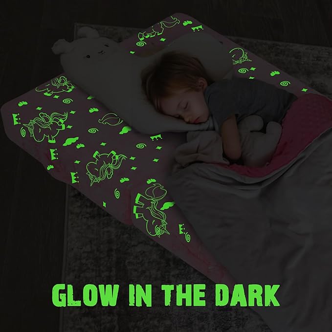 MeMoreCool Glow Unicorn Foldable Floor Mattress for Kids, Trifold Nap Mat for Toddlers, Portable Daycare Sleeping Futon or Floor Bed, 75x25 Inch Pink