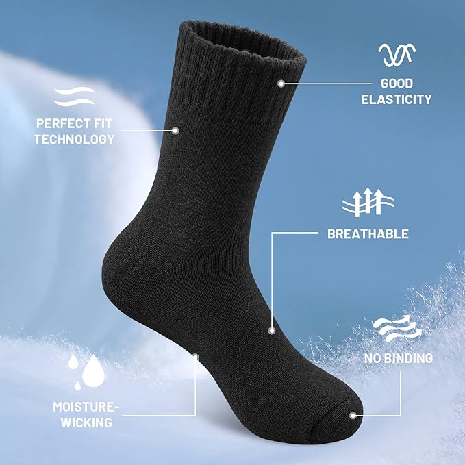 SIMIYA 5 Pairs Merino Wool Socks for Men, Thick Winter Wool Hiking Socks, Warm Breathable Crew Mens Socks