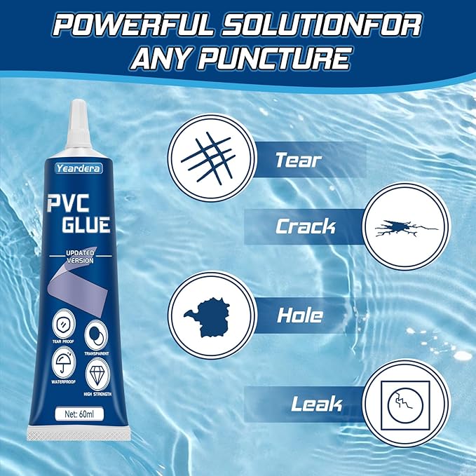 Air Mattress Patch Kit, Waterproof Vinyl Repair Kit, High Strength PVC Adhesive for Inflatables, PVC Boats, Vinyl Glue (60ml/1 Pack)