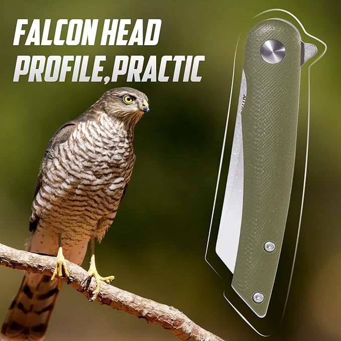 Folding Pocket Knife, 2.79” 14C28N Steel Blade Micarta Handle Flipper Liner Lock Small Praxis EDC Folding Knife, Sharp Camping Outdoor Survival Knives for Men Women (Green)