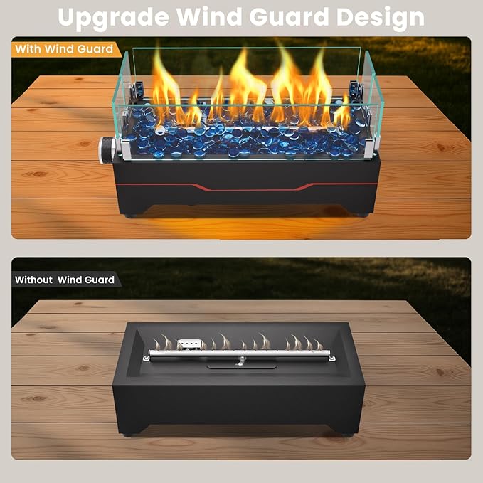 GRISUN Tabletop Fire Pit,15 Inch Propane Fire Pit Table,30000 BTU Table Top Firepit with Glass Wind Guard,Stainless Steel Burner,Fire Glass,Portable Propane fire Pit for Patio, Camping, Backyard & RV