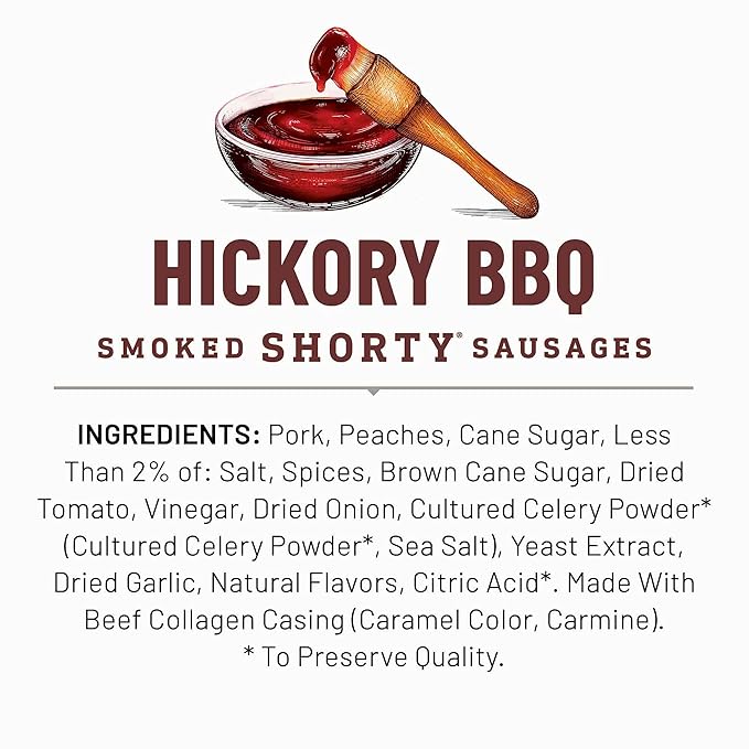 Duke's Pork Hickory Peach BBQ Smoked Shorty Sausages, 7g Protein Per Serving, 5 oz. (Pack of 8)
