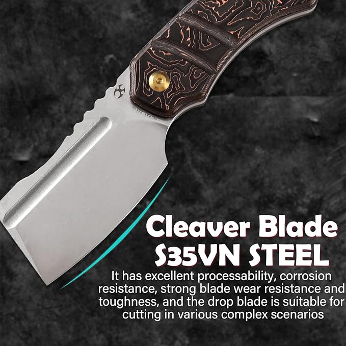KANSEPT Knives Korvid S Fixed blade Hunting Camping Hiking Knife with 2.9'' CPM S35VN Blade Cleaver Copper Carbon Fiber Handle, Kydex Sheath for Men Women Everyday Carry G2030A7