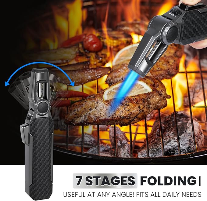 Butane Torch Lighter, Refillable Gas Lighter Cooking Torch, Adjustable Kitchen Torch with Safety Lock - Windproof Jet Flame Blue Fire for Camping Baking BBQ Grill Candle, Gifts for Men
