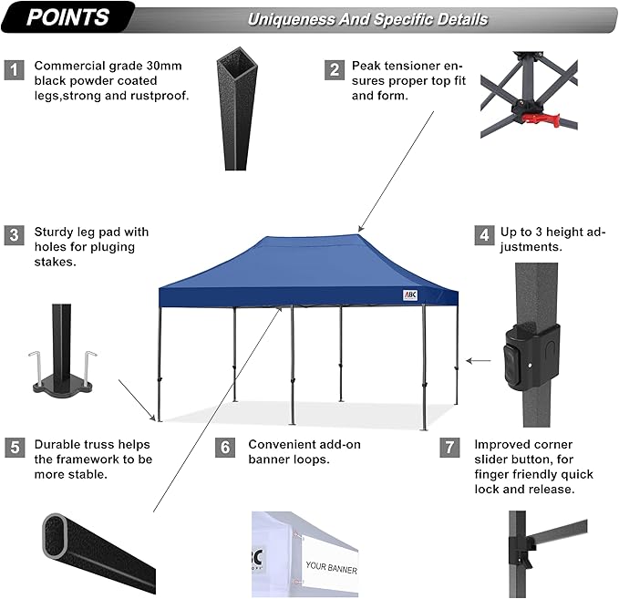 ABCCANOPY Patio Pop Up Canopy Tent 10x20 Commercial-Series (Navy Blue)