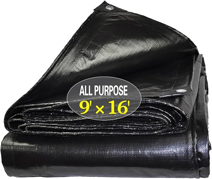 Tarps Heavy Duty Waterproof 9x16ft,TEZONG Black Plastic Tarps Large Multipurpose Outdoor Tarp Cover Thick Poly Tarpaulin 12MIL for Emergency Rain or Sun, Roof, Patio Furniture, Firewood, Canopy