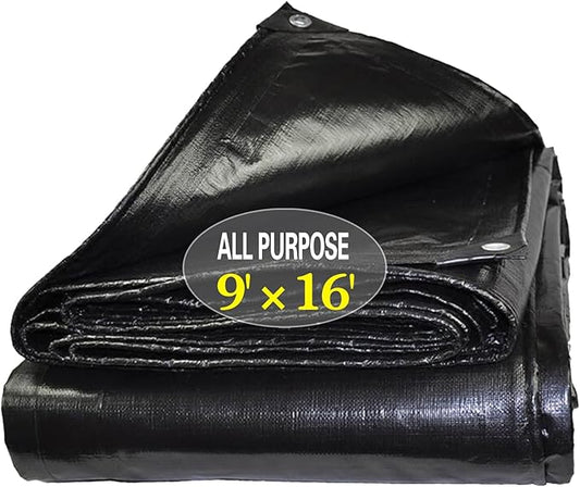 Tarps Heavy Duty Waterproof 9x16ft,TEZONG Black Plastic Tarps Large Multipurpose Outdoor Tarp Cover Thick Poly Tarpaulin 12MIL for Emergency Rain or Sun, Roof, Patio Furniture, Firewood, Canopy