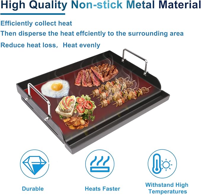 Griddle for Gas Grill, Flat Top Cast Iron Griddle Insert for Outdoor Gas Grill, 17" x13" Nonstick Coating Cooking Skillet Pan Teppanyaki for Weber Charbroil Camp Chef and Gas/Charcoal/Electric Grill