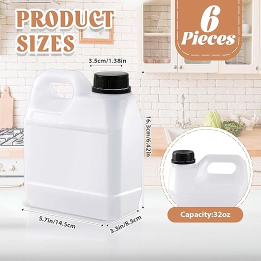 6 Pcs 32 oz Plastic Jug with Lids Square Empty Storage Containers HDPE Carboy Plastic Jar Containers for Water Beverage Oil Liquids (Translucent Color)