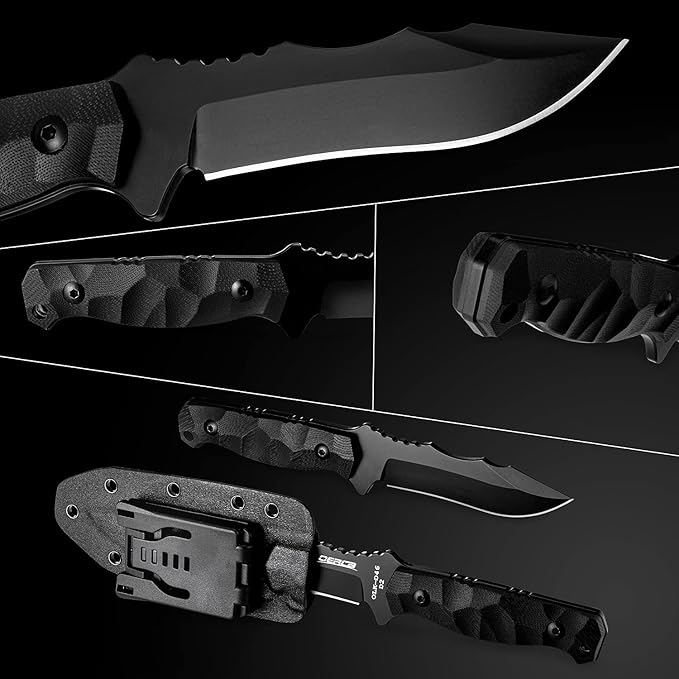 OERLA OLK-D46 Tactical Fixed Blade – D2 Steel Full Tang Survival Tool with Kydex Sheath & G10 Handle for Camping, Hunting, Bushcraft