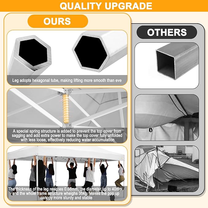 HOTEEL 10x20 Heavy Duty Pop Up Canopy Tent with Sidewalls, Commercial Outdoor Canopy Tents for Parties Event Wedding with Roller Bag, Waterproof & UV 50+, Upgraded Thickened Hexagonal Legs, White