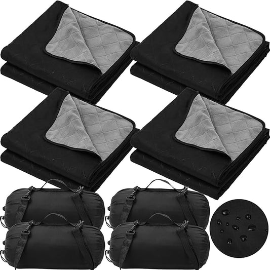 Tranqun 4 Pcs Large Outdoor Blanket 78'' x 55'' Quilted Windproof Waterproof Fleece Sandproof Stadium Water Resistant Foldable Warm Blanket for Camping Picnic Sporting Events Cold Weather