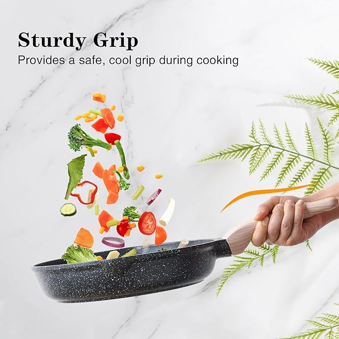 Nonstick Frying Pan Set, 3 Piece Skillet Set, Healthy Induction Cooking Pan, Stay-Cool Handle, Compatible with All Stovetops, PFOA Free (8, 9.5, 11 Inch)